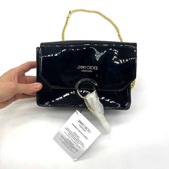 Jimmy Choo Parfum Gold Chain Black Patent Crossbody Bag - Picture 1 of 16